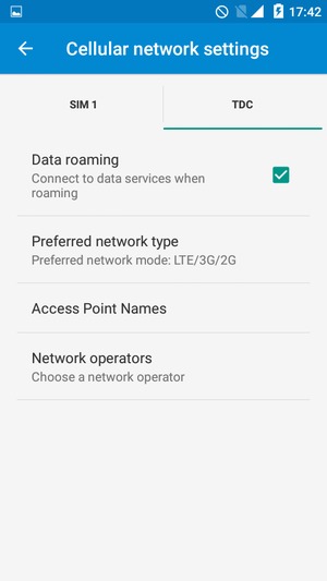 Select SIM 1 or SIM 2