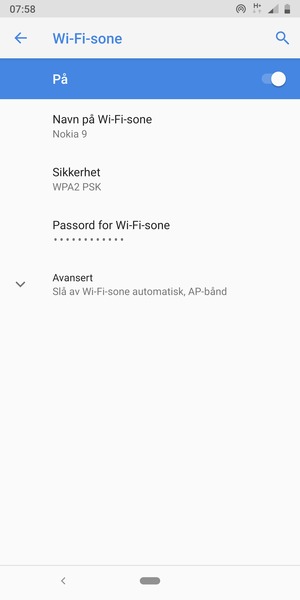 Telefonen din er konfigurert for bruk som et modem