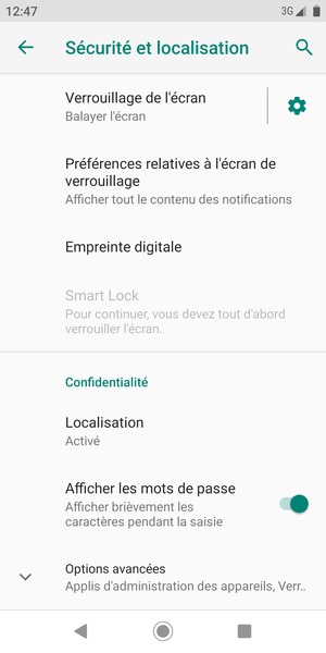 Faites défiler et sélectionnez Options avancées