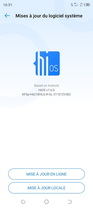 Sélectionnez MISE À JOUR EN LIGNE