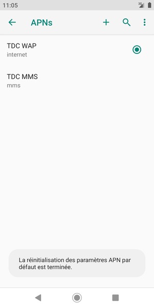 Votre téléphone va être réinitialisé avec les paramètres Internet et MMS par défaut