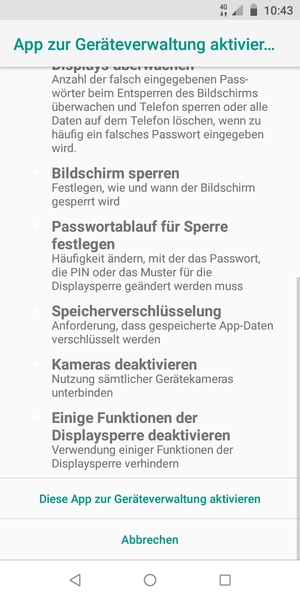 Scrollen Sie und wählen Sie Diese App zur Geräteverwaltung aktivieren