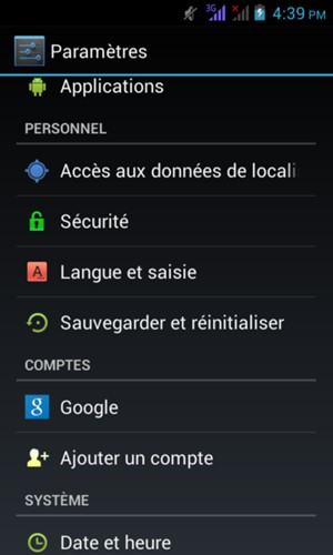 Faites défiler et sélectionnez Sécurité