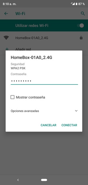 Introduzca la contraseña de Wi-Fi y seleccione CONECTAR