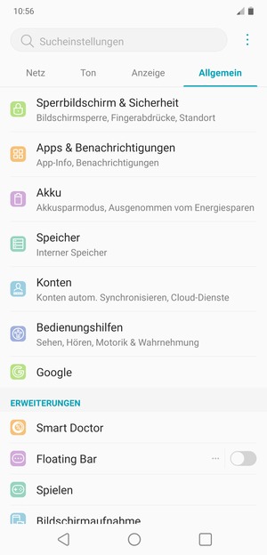 Gehen Sie zurück zum Allgemein Menü und wählen Sie Konten