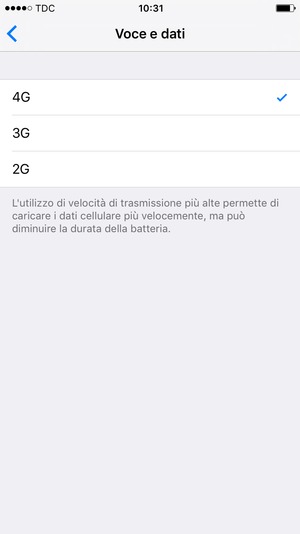 Per abilitare 4G, seleziona 4G