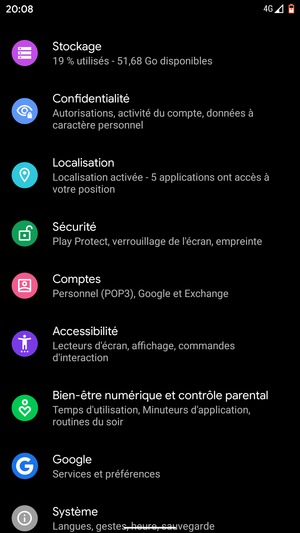 Faites défiler et sélectionnez Localisation