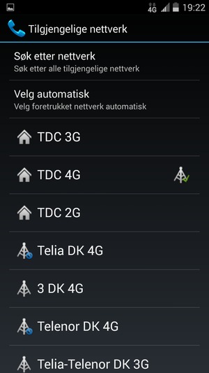 Velg en nettverksoperatør fra listen