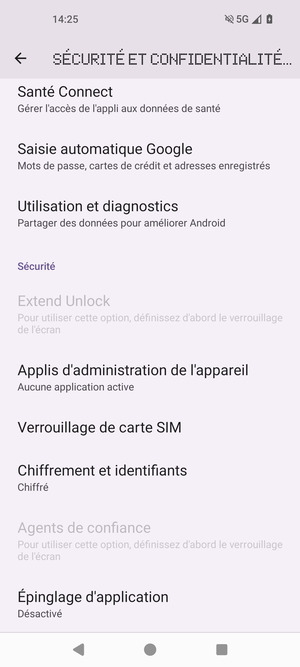 Faites défiler et sélectionnez Verrouillage de carte SIM