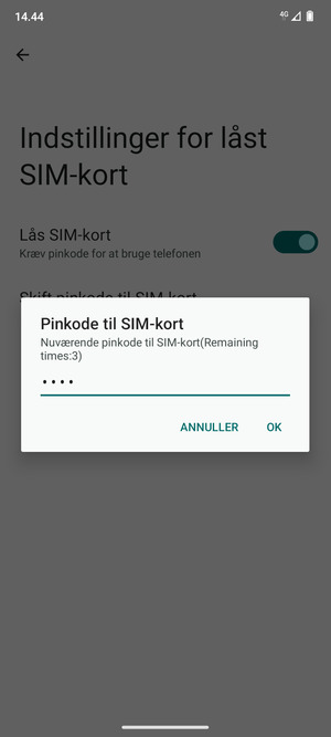 Indtast Nuværende pinkode til SIM-kort og vælg OK