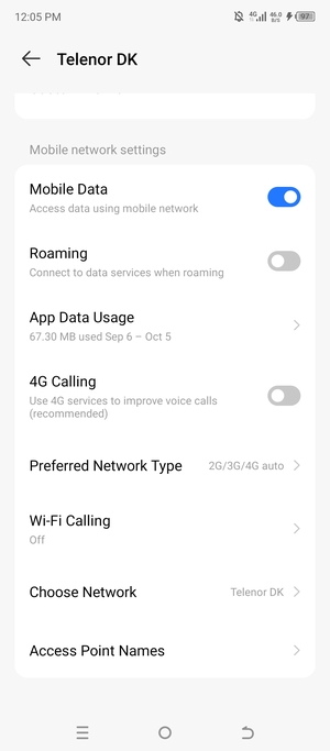 Scroll to and select Access Point Names