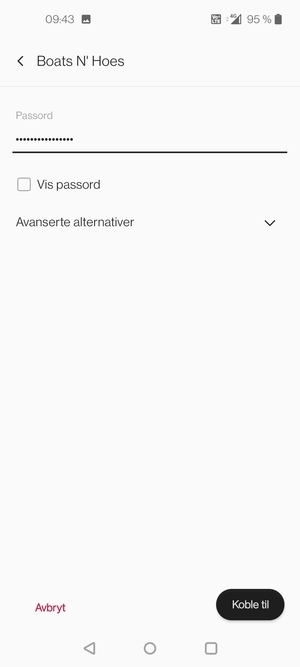Skriv inn Wi-Fi-passord og velg Koble til