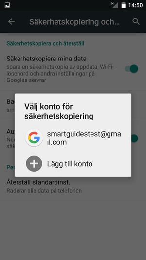 Tryck på ditt säkerhetskopieringskonto
