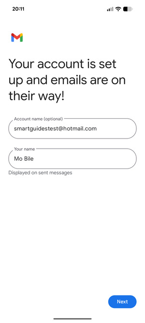 Give your account a name and enter your name. Select Next