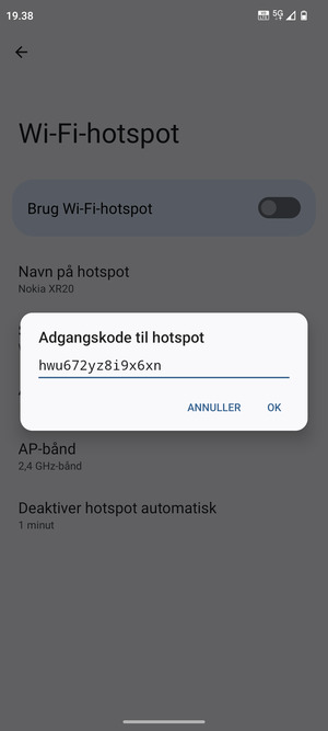 Indtast en Wi-Fi-hotspot adgangskode på minimum 8 tegn og vælg OK
