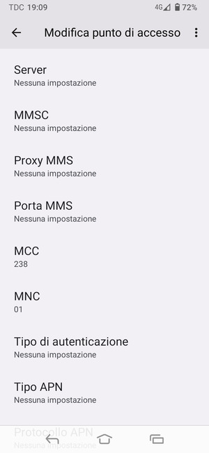 Scorri verso il basso e inserisci le informazioni di internet