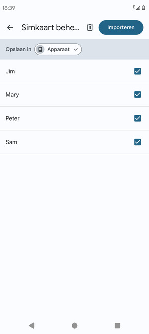 Selecteer de v knop