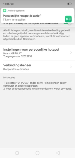 Uw telefoon is nu geïnstalleerd voor gebruik als modem