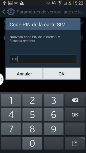 Saisissez votre Nouveau code PIN de la carte SIM et sélectionnez OK