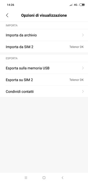 Seleziona Importa da SIM