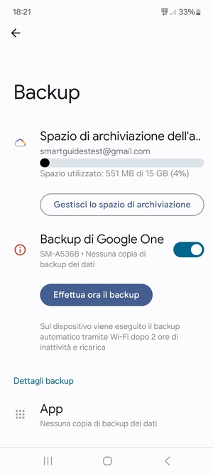 Seleziona Spazio di archivazione dell'account