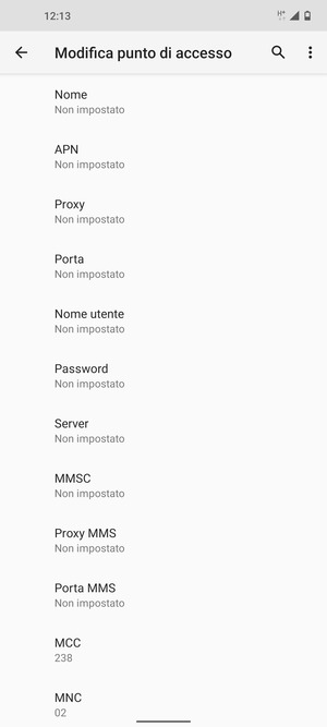 Inserisci le informazioni di Internet