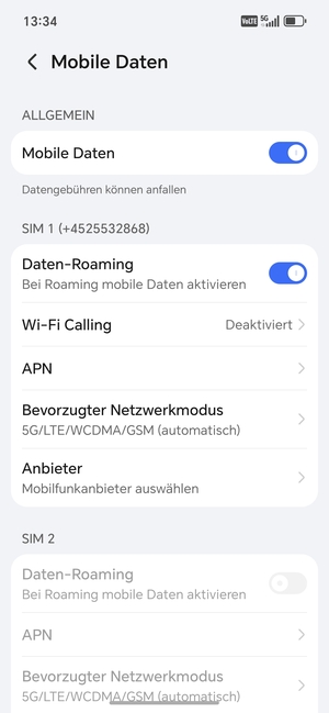Schalten Sie Daten-Roaming an oder aus