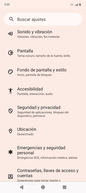 Desplácese y seleccione Seguridad y privacidad
