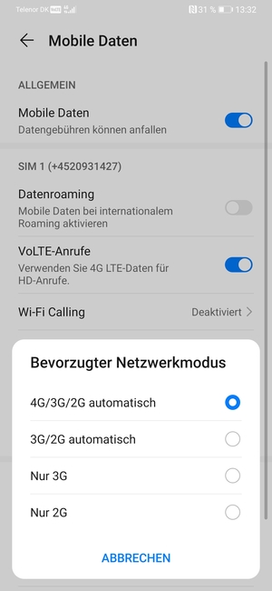Wählen Sie die gewünschte Option