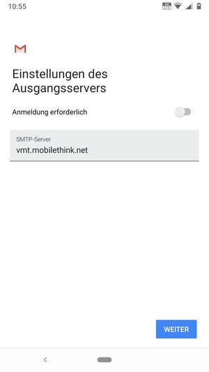 Schalten Sie Anmeldung erforderlich aus und wählen Sie WEITER