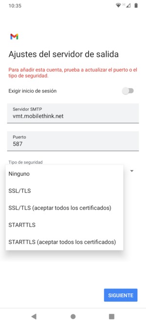 Seleccione Ninguno y SIGUIENTE