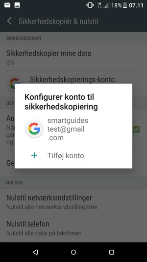 Vælg din sikkerhedskopi-konto