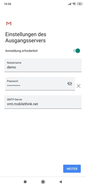 Geben Sie die Server-Adresse für ausgehende Post ein