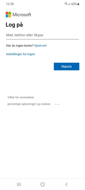 Indtast din Hotmail adresse og vælg Næste