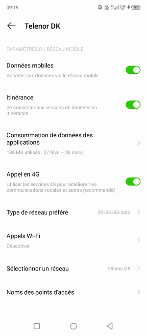 Activer ou désactiver Itinérance