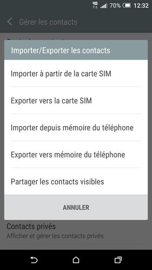 Sélectionnez Importer à partir de la carte SIM