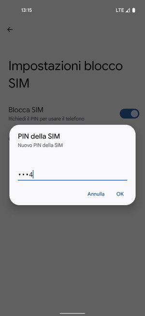 Inserisci Nuovo PIN della SIM e seleziona OK