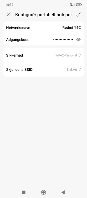 Indtast en Wi-Fi-hotspot adgangskode på minimum 8 tegn og vælg OK