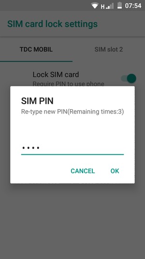 Confirm your new SIM PIN and select OK