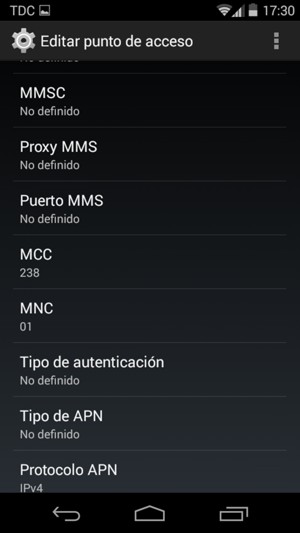 Desplácese hacia abajo e introduzca la información de Internet