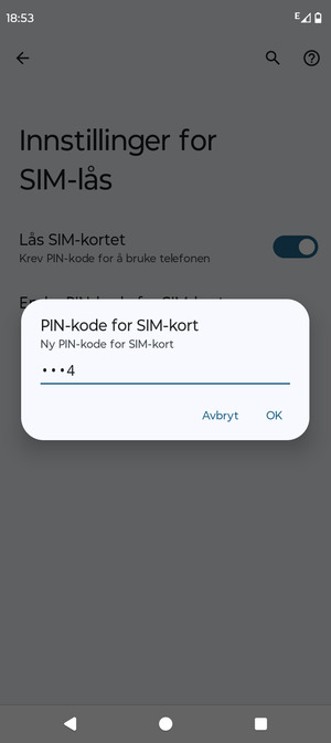 Skriv inn Ny PIN-kode for SIM-kort og velg OK