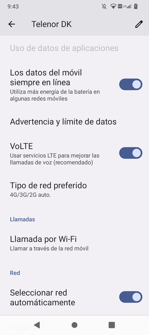 Desplácese y seleccione Tipo de red preferido
