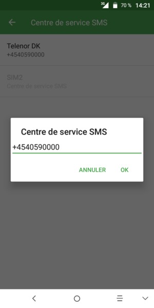Saisissez le numéro du Centre de service SMS et sélectionnez OK