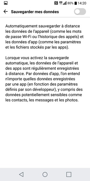 Activer le Sauvegarder mes données