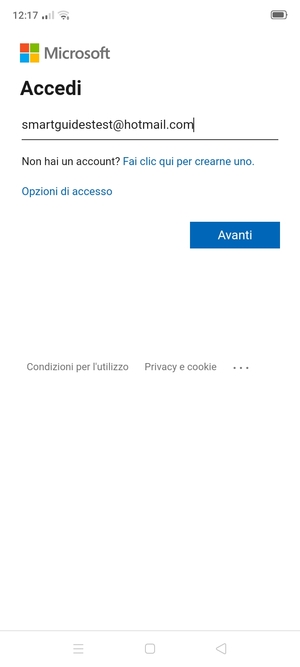Inserisci il tuo indirizzo email e seleziona Avanti