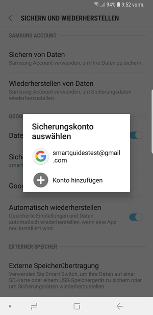 Wählen Sie Ihr Konto für Backup