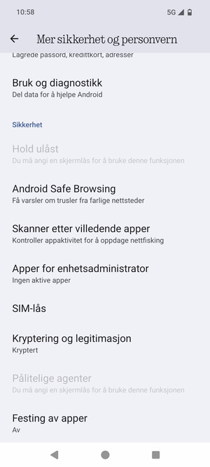 Bla til og velg  SIM-lås