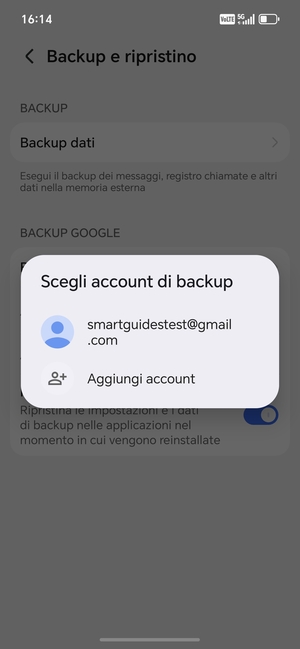 Seleziona il tuo account di backup