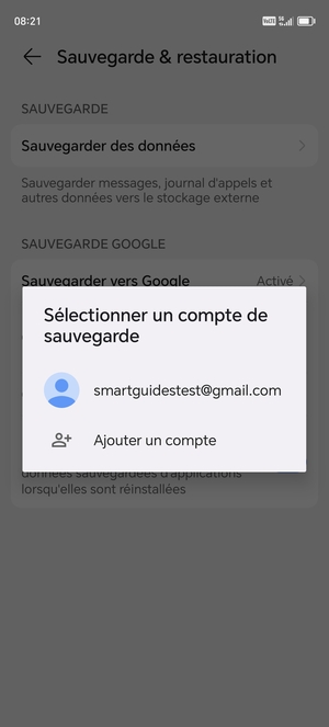 Sélectionnez votre compte de sauvegarde