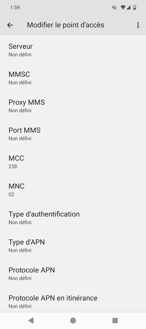 Faites défiler vers le bas et saisissez les informations Internet